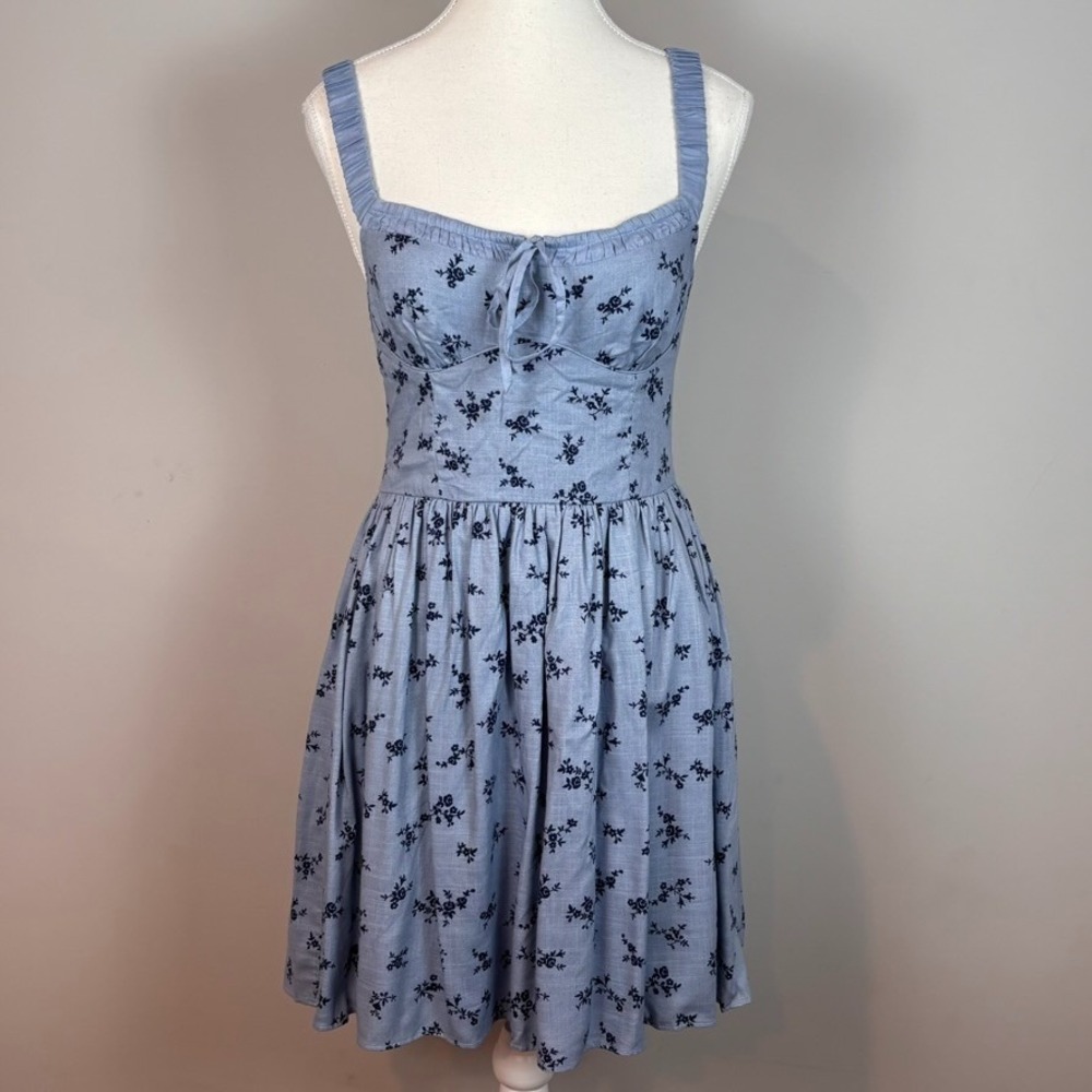 Aeroposale Juniors Blue Floral Corset Fit & Flare Mini Dress S Milkmaid Coquette